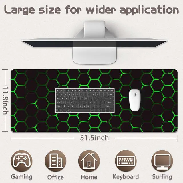 Alt view image 5 of 7 - Gaming Mouse Pad - (31.5"×11.8") Honeycomb Large Mouse Pads for Desk - Desk Mat for Keyboard and Mouse with Non-Slip Base, Desks Pad Matfor Game/Office & HomeBlack and Green