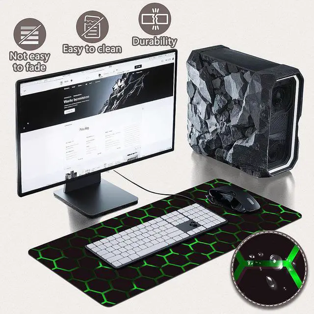 Alt view image 4 of 7 - Gaming Mouse Pad - (31.5"×11.8") Honeycomb Large Mouse Pads for Desk - Desk Mat for Keyboard and Mouse with Non-Slip Base, Desks Pad Matfor Game/Office & HomeBlack and Green