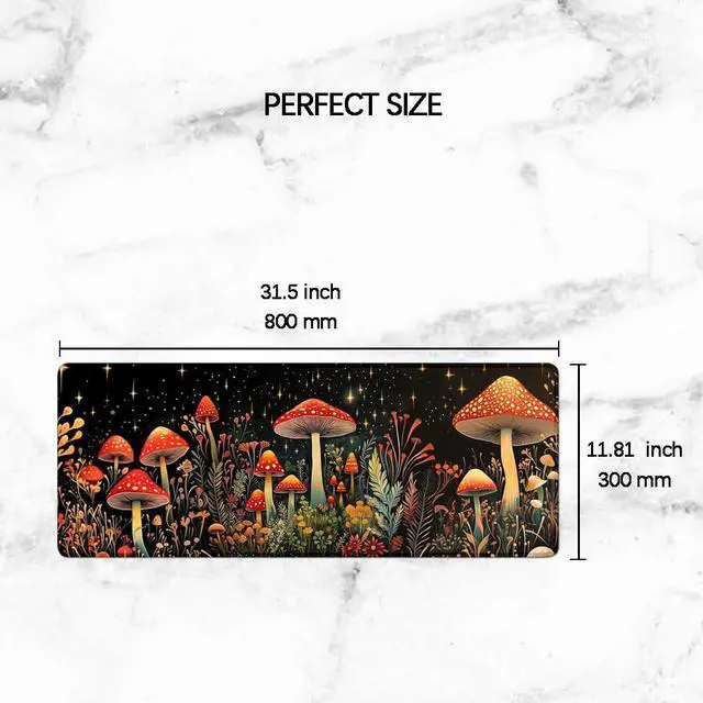 Alt view image 2 of 6 - Gaming Mouse Pad Large Desk Mat Extended Keyboard Mouse Pad Mousepad with Non-Slip Base and Stitched Edge Mouse Mat Desk Pad Mouse Pads for Desk Home Office Gaming Mushroom