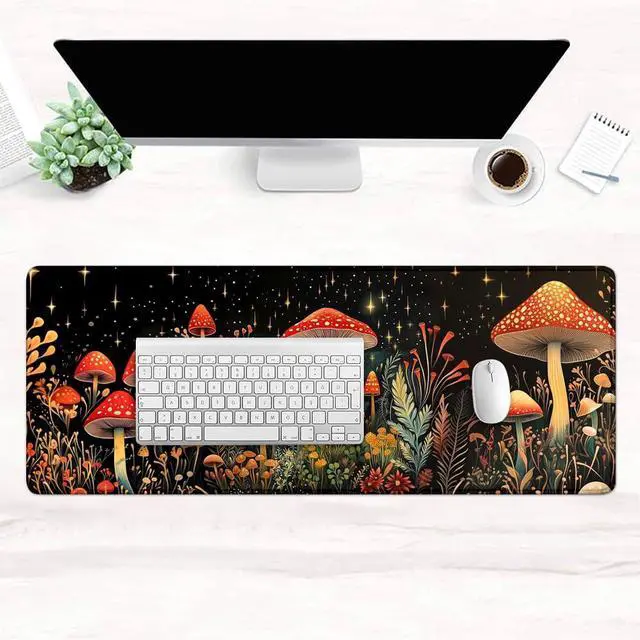 Alt view image 6 of 6 - Gaming Mouse Pad Large Desk Mat Extended Keyboard Mouse Pad Mousepad with Non-Slip Base and Stitched Edge Mouse Mat Desk Pad Mouse Pads for Desk Home Office Gaming Mushroom