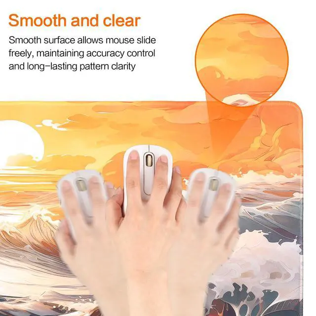 Alt view image 4 of 7 - Japanese Sea Wave Gaming Mouse Pad, Anime Gaming Mousepad, Extended Kanagawa Mat Desk Mat, Large Desk pad 31.5x11.8 Inch 2mm Thick Long Non-Slip Rubber Base Mouse Pads (Orange)