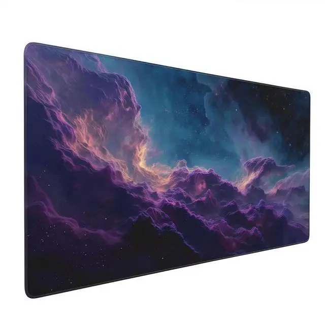 Main image of Large Gaming Mouse Pad with Purple Cloud Design, 35.4x15.7 Inch Extended Desk Mat, Soft Cloth Surface with Anti-Slip Rubber Base for Keyboard and Mouse