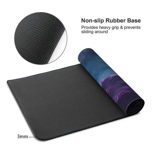 Alt view image 4 of 7 - Large Gaming Mouse Pad with Purple Cloud Design, 35.4x15.7 Inch Extended Desk Mat, Soft Cloth Surface with Anti-Slip Rubber Base for Keyboard and Mouse