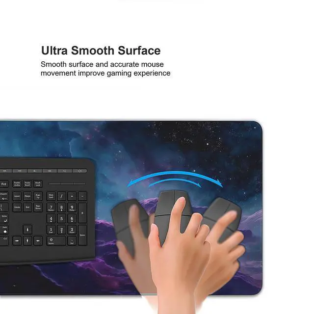Alt view image 5 of 7 - Large Gaming Mouse Pad with Purple Cloud Design, 35.4x15.7 Inch Extended Desk Mat, Soft Cloth Surface with Anti-Slip Rubber Base for Keyboard and Mouse