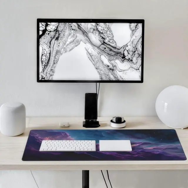 Alt view image 6 of 7 - Large Gaming Mouse Pad with Purple Cloud Design, 35.4x15.7 Inch Extended Desk Mat, Soft Cloth Surface with Anti-Slip Rubber Base for Keyboard and Mouse