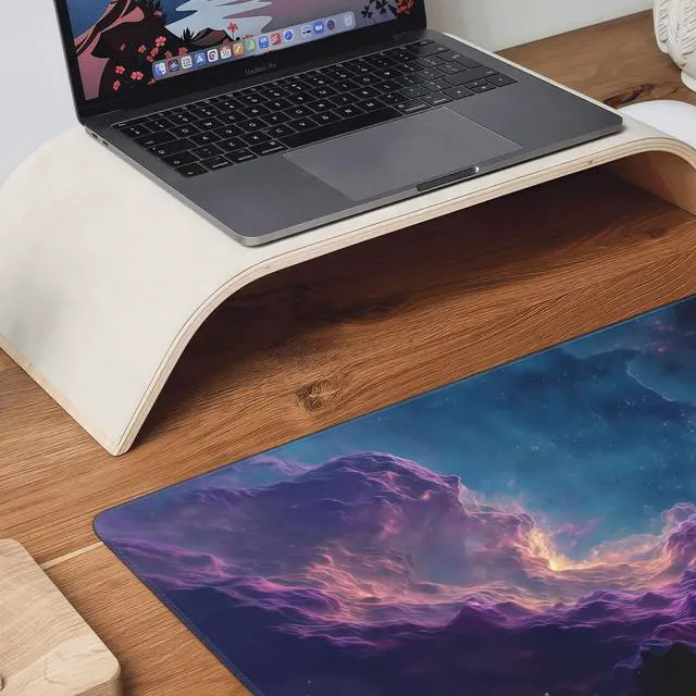 Alt view image 7 of 7 - Large Gaming Mouse Pad with Purple Cloud Design, 35.4x15.7 Inch Extended Desk Mat, Soft Cloth Surface with Anti-Slip Rubber Base for Keyboard and Mouse