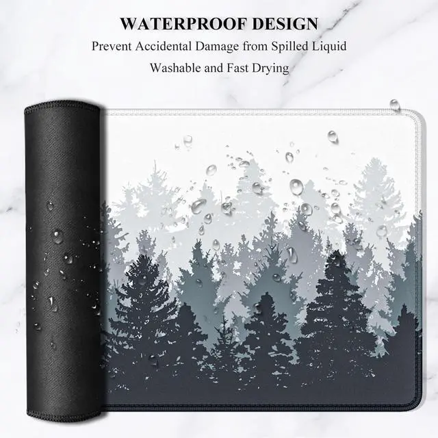 Alt view image 6 of 7 - Large Mouse Pad, XXL Gaming Mousepad, Desk Mat for Desktop, Thick Rubber, Big & Long Size, Stitched Edges, Full Desk Pad for Laptop & Computer, Extended 31.5 x 11.8 in, Ink Misty Forest