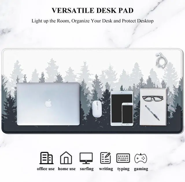 Alt view image 7 of 7 - Large Mouse Pad, XXL Gaming Mousepad, Desk Mat for Desktop, Thick Rubber, Big & Long Size, Stitched Edges, Full Desk Pad for Laptop & Computer, Extended 31.5 x 11.8 in, Ink Misty Forest