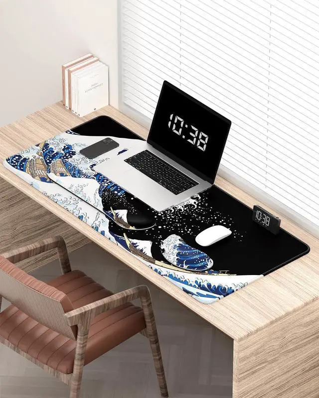 Alt view image 2 of 7 - Large Mouse Pad with Wrist Rests for Keyboard & Mouse, Thick Soft Ergonomic Memory Foam Wrist Supports, Big & Long Desk Mat 35.5 x 15.7 in, for Office Gaming Computer, Great Wave