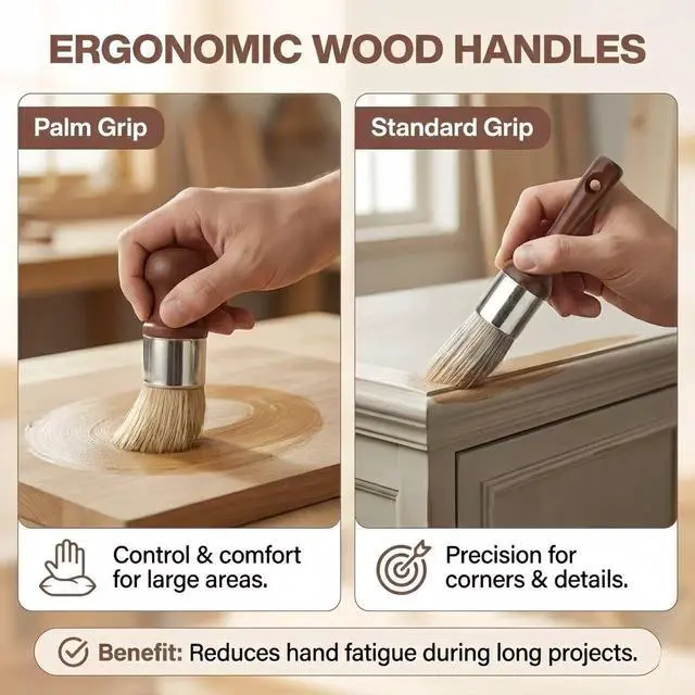 Alt view image 4 of 6 - 2PCS Wax & Cleaning Brushes for Leather, Wood, Furniture and Car Interiors, Soft Bristle Polish Brush with Ergonomic Handle for Shoe, Bag, Desk and Home Care (Brown)