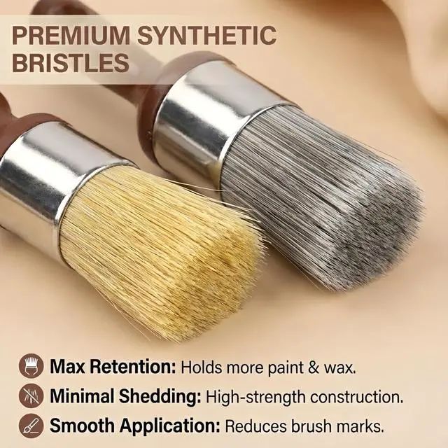 Alt view image 3 of 6 - 2PCS Wax & Cleaning Brushes for Leather, Wood, Furniture and Car Interiors, Soft Bristle Polish Brush with Ergonomic Handle for Shoe, Bag, Desk and Home Care (Brown)