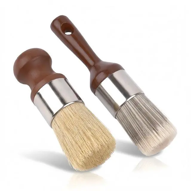 Main image of 2PCS Wax & Cleaning Brushes for Leather, Wood, Furniture and Car Interiors, Soft Bristle Polish Brush with Ergonomic Handle for Shoe, Bag, Desk and Home Care (Brown)