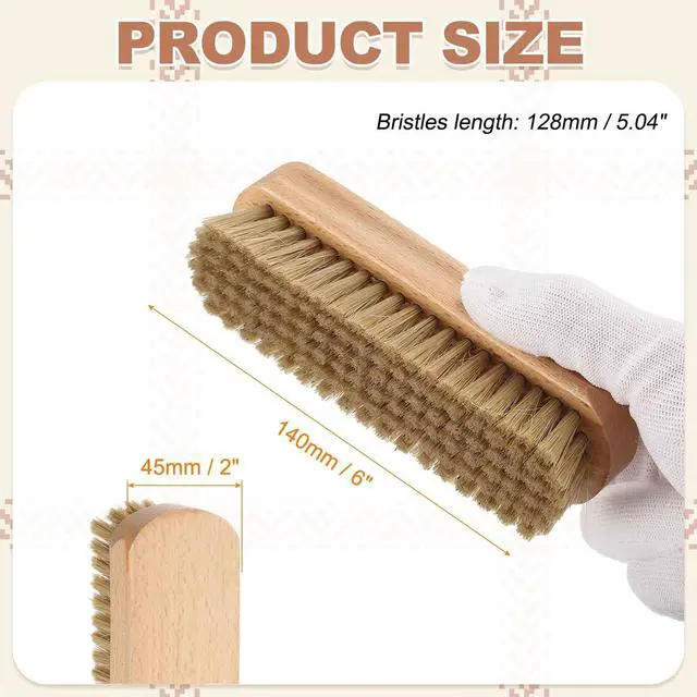 Alt view image 2 of 7 - Shoe Cleaning Brush 6"x2" Beech Wood Pig Bristle Boot Polish Brushes for Leather Shoes Boots Cloth Cleaner, Gray Brown Wood