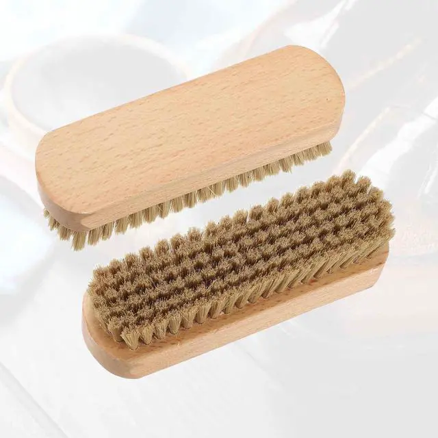 Alt view image 3 of 7 - Shoe Cleaning Brush 6"x2" Beech Wood Pig Bristle Boot Polish Brushes for Leather Shoes Boots Cloth Cleaner, Gray Brown Wood