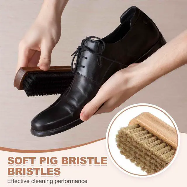 Alt view image 4 of 7 - Shoe Cleaning Brush 6"x2" Beech Wood Pig Bristle Boot Polish Brushes for Leather Shoes Boots Cloth Cleaner, Gray Brown Wood