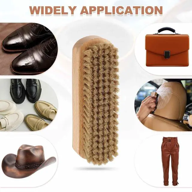 Alt view image 7 of 7 - Shoe Cleaning Brush 6"x2" Beech Wood Pig Bristle Boot Polish Brushes for Leather Shoes Boots Cloth Cleaner, Gray Brown Wood