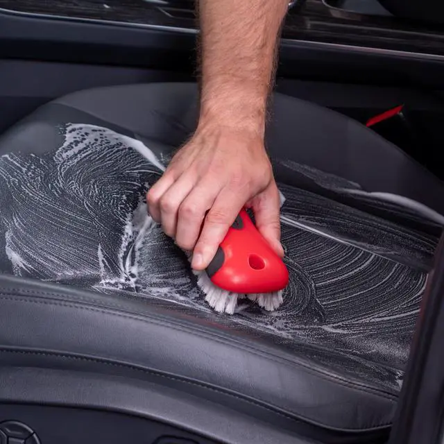 Alt view image 2 of 7 - Soft Bristle Leather and Upholstery Car Cleaning Scrub Brush for Automotive, Home, Couch, Stain Remover, Red