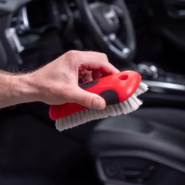 Alt view image 5 of 7 - Soft Bristle Leather and Upholstery Car Cleaning Scrub Brush for Automotive, Home, Couch, Stain Remover, Red