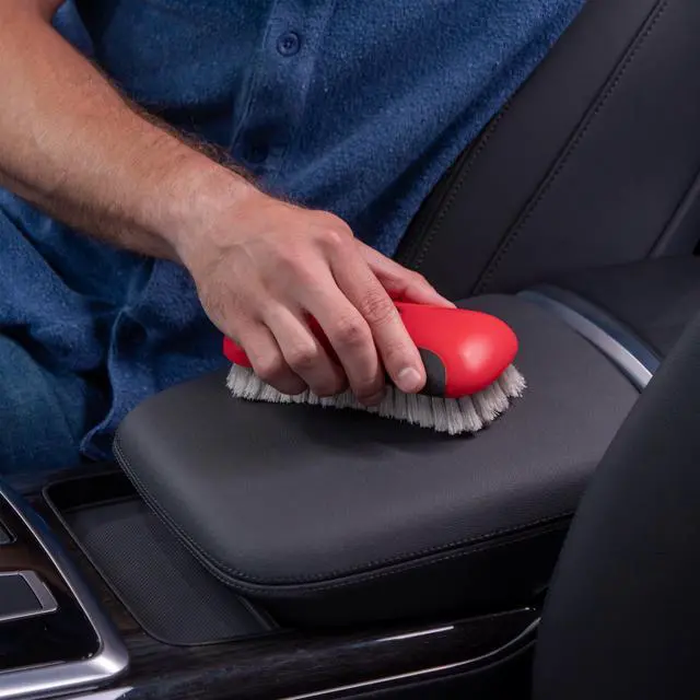 Alt view image 4 of 7 - Soft Bristle Leather and Upholstery Car Cleaning Scrub Brush for Automotive, Home, Couch, Stain Remover, Red