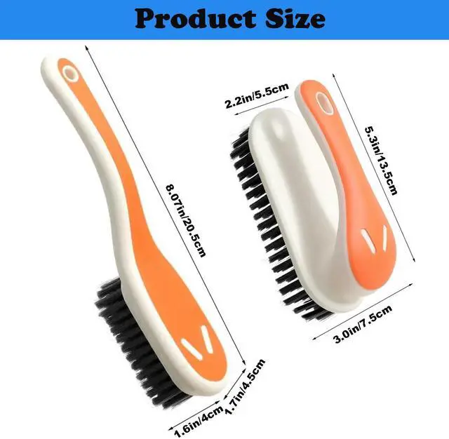 Alt view image 2 of 7 - Soft Bristle Scrub Cleaning Brush Stain Remover Brush Fabric Cleaning Brush Laundry Brush Small Scrub Brush Cleaner Household Cleaning Brushes for Carpet, Clothes, Bathroom,Sneaker-2 Pack (Orange)
