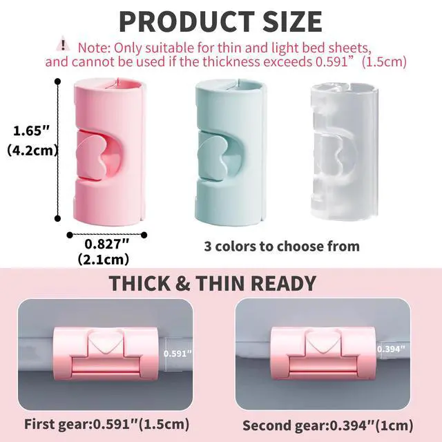 Alt view image 2 of 6 - 8PCS Larger Bed Sheet Grippers with Two Gear for Bed Sheet Holder,Duvet Cover Clips,Durable Bed Sheet Clips Keep Sheets Snug for Mattresses with Raised Edge,Fitted Sheet Clips(Pink)
