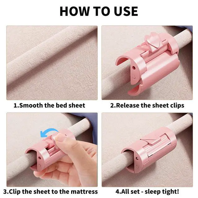 Alt view image 5 of 6 - 8PCS Larger Bed Sheet Grippers with Two Gear for Bed Sheet Holder,Duvet Cover Clips,Durable Bed Sheet Clips Keep Sheets Snug for Mattresses with Raised Edge,Fitted Sheet Clips(Pink)