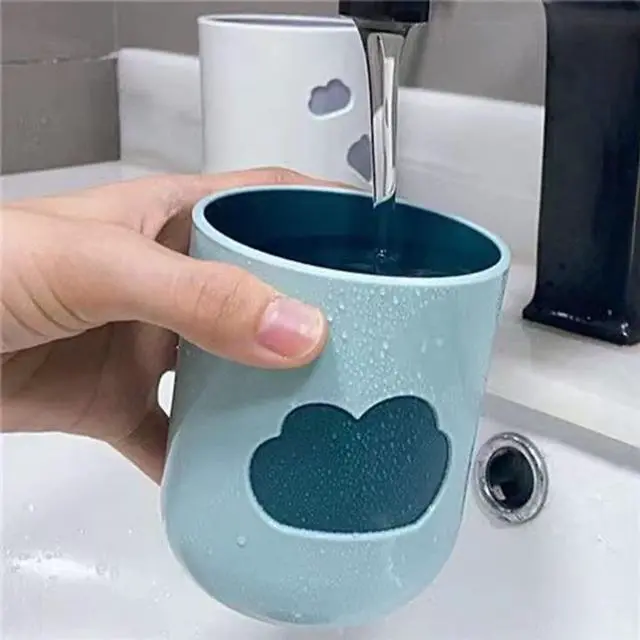Alt view image 3 of 7 - Simple Cloud Mouthwash Cup - Creative Cute Couple's Cup (Dark Green & Light Blue)