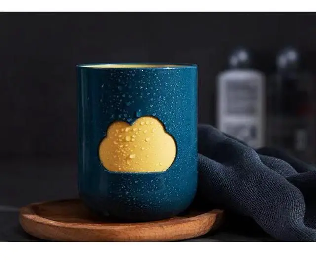 Alt view image 5 of 7 - Simple Cloud Mouthwash Cup - Creative Cute Couple's Cup (Dark Green & Light Blue)