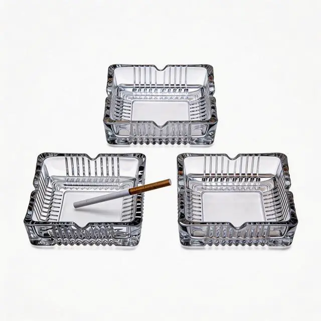Main image of 3 Pack 4 inch Square Glass Ashtray, Clear Thick Tempered Glass Cigarette Ash Tray, Easy Clean Heavy Duty Smoke Tray for Home Office Outdoor Party Decoration