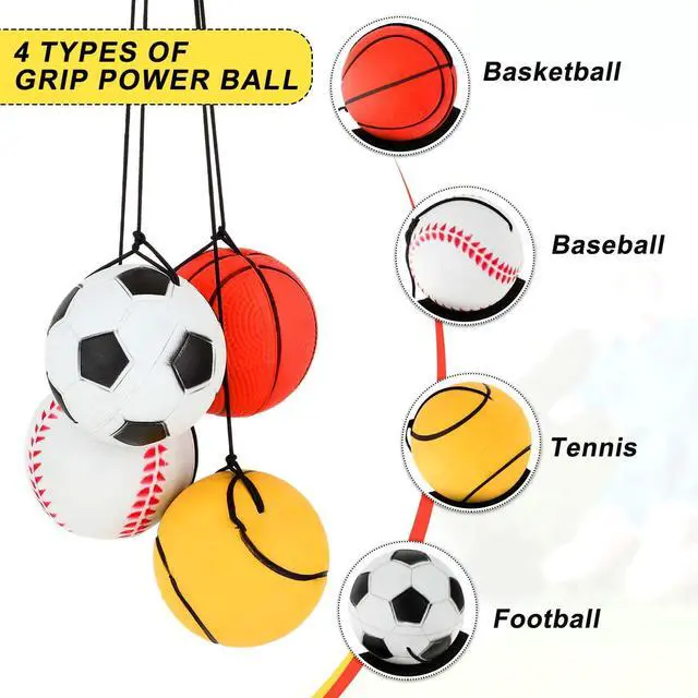 Alt view image 3 of 6 - 4 Pieces Wrist Return Ball - 2 Inch Rubber Rebound Wristband On A String Sports Ball Includes Basketball, Baseball and Football for Teens Adults Exercise or Play (Nomal)