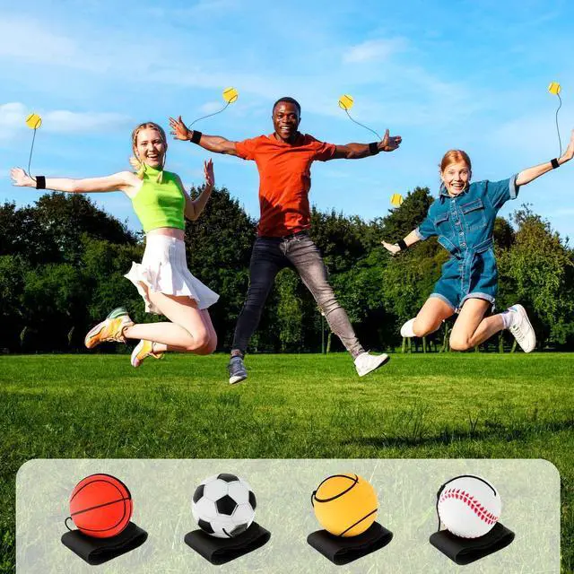 Alt view image 6 of 6 - 4 Pieces Wrist Return Ball - 2 Inch Rubber Rebound Wristband On A String Sports Ball Includes Basketball, Baseball and Football for Teens Adults Exercise or Play (Nomal)