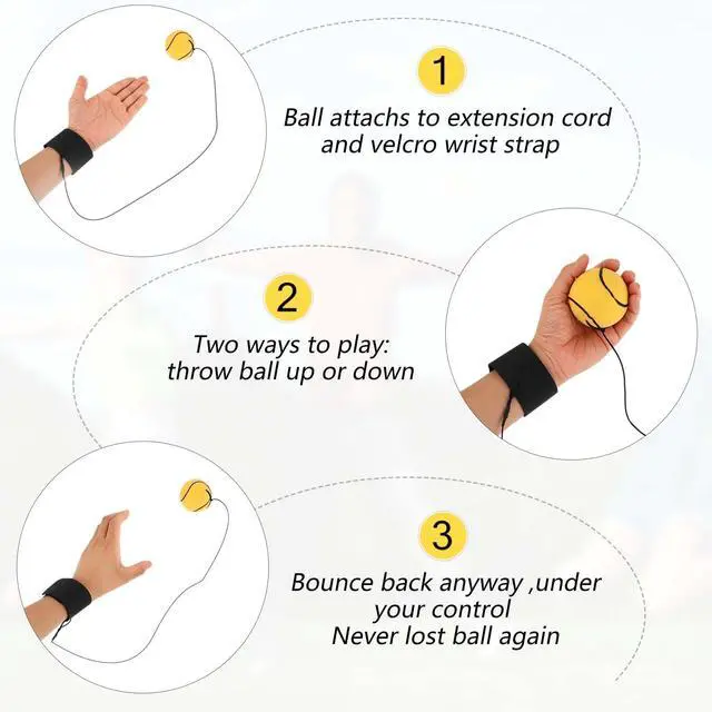 Alt view image 5 of 6 - 4 Pieces Wrist Return Ball - 2 Inch Rubber Rebound Wristband On A String Sports Ball Includes Basketball, Baseball and Football for Teens Adults Exercise or Play (Nomal)