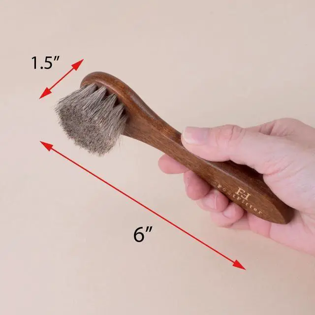 Alt view image 4 of 6 - 6" Horsehair Shoe Shine Dauber Brush, Compact Applicator for Leather Cream, Polish, Buffing & Travel Care (Made in Germany) Grey-Brown