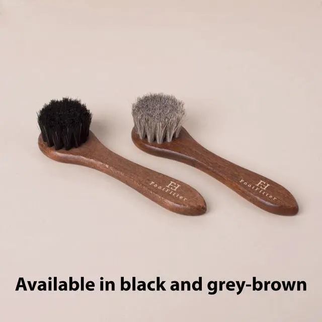 Alt view image 5 of 6 - 6" Horsehair Shoe Shine Dauber Brush, Compact Applicator for Leather Cream, Polish, Buffing & Travel Care (Made in Germany) Grey-Brown