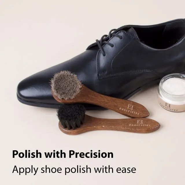 Alt view image 3 of 6 - 6" Horsehair Shoe Shine Dauber Brush, Compact Applicator for Leather Cream, Polish, Buffing & Travel Care (Made in Germany) Grey-Brown