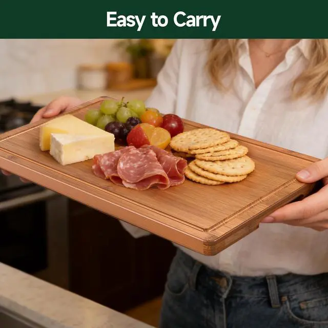 Alt view image 5 of 7 - 3-Piece Set Deep-Carbonized Bamboo Cutting Board for Kitchen - Crack-Resistant Wood Chopping Boards with Deep Juice Grooves, Pre-Oiled Butcher Block for Meat, Vegetables & Cheese, Carbonized