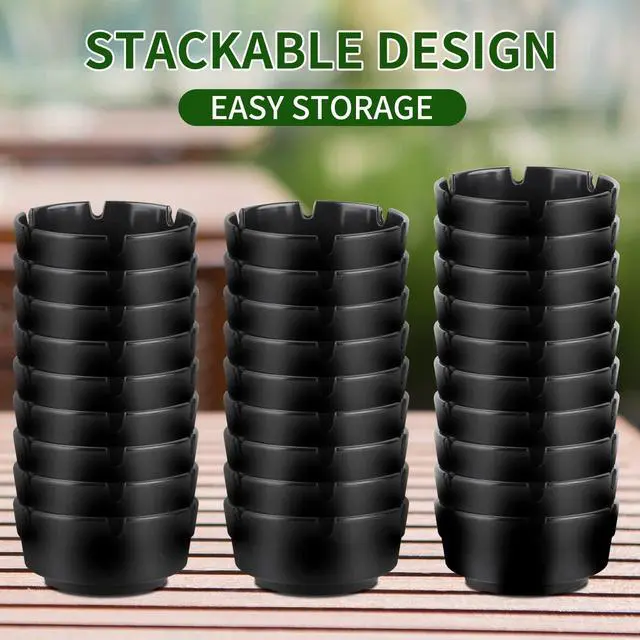 Alt view image 4 of 7 - 6Pcs Ashtray Sets for Cigarettes, Plastic Tabletop Ash Tray Sets, Indoor Outdoor Ashtrays Perfect for Home Patio Restaurant Bar Hotel and Office Use (Set of 6 Black)