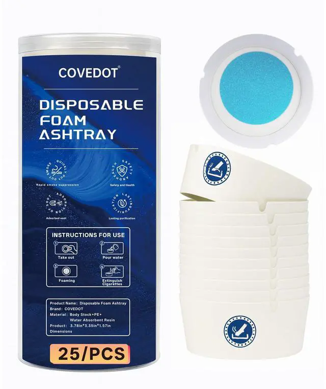 Main image of Disposable Foam Ashtray, 25-Pack Paper Ashtrays with Water-Foaming Sand Base, Odor Control, Mess-Free, Portable for Home, Office, Car, Camping