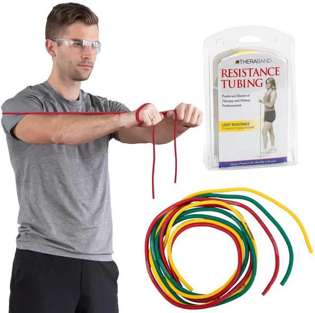 Main image of Resistance Tubes, Begginer Set, Yellow, Red, and Green, 5 ft Latex Tubing, Home or Clinic Use, Cut-to-Fit, Color-Coded Resistance Bands for Upper & Lower Body Workouts