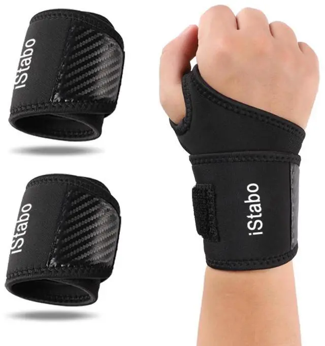 Main image of 2 Pack Compression Wrist Support Brace,Gym Ulnar Wrist Wraps forWeightlifting, Fitness, Tendonitis, Carpal Tunnel Arthritis, Pain Relief, Adjustable Carbon Fiber Pattern Neoprene Wrist Straps Fit Left