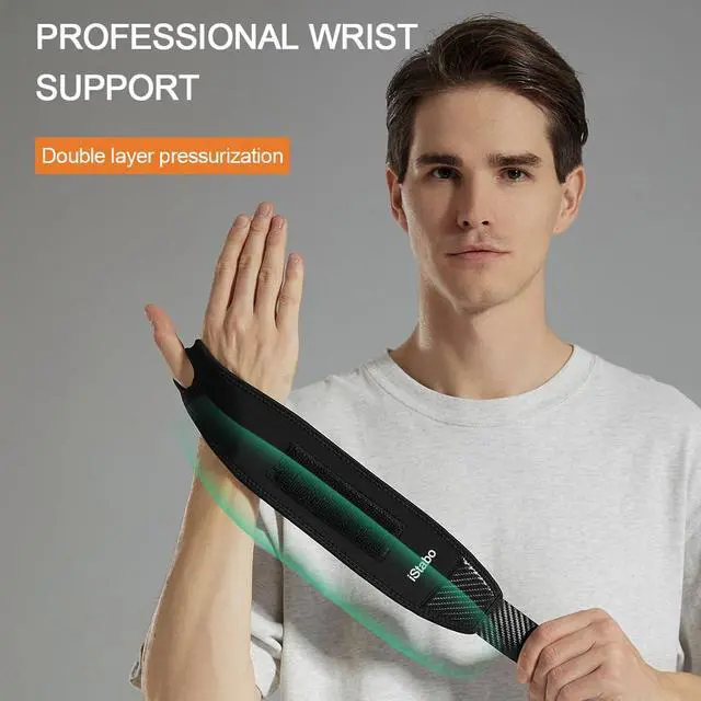 Alt view image 6 of 7 - 2 Pack Compression Wrist Support Brace,Gym Ulnar Wrist Wraps forWeightlifting, Fitness, Tendonitis, Carpal Tunnel Arthritis, Pain Relief, Adjustable Carbon Fiber Pattern Neoprene Wrist Straps Fit Left