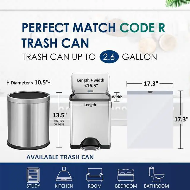 Alt view image 2 of 7 - 120 Counts 2.6 Gallon Small Drawstring Trash Bags Garbage Bags by RayPard, Small Strong Plastic Bags fit 7.5-10 Liter Trash Can for Home Office Kitchen Bathroom Bedroom, White Waste Basket Liners