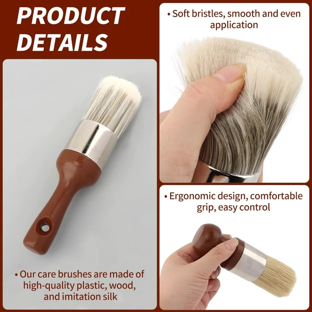 Alt view image 3 of 7 - Leather Cleaning Brush 2 Pack Soft Bristle Wood Handle Car Sofa | Wooden handles for comfortable grip; gentle bristles won't scratch surfaces; dual sizes for large areas and tight spaces