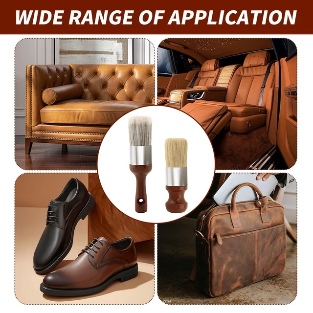 Alt view image 7 of 7 - Leather Cleaning Brush 2 Pack Soft Bristle Wood Handle Car Sofa | Wooden handles for comfortable grip; gentle bristles won't scratch surfaces; dual sizes for large areas and tight spaces