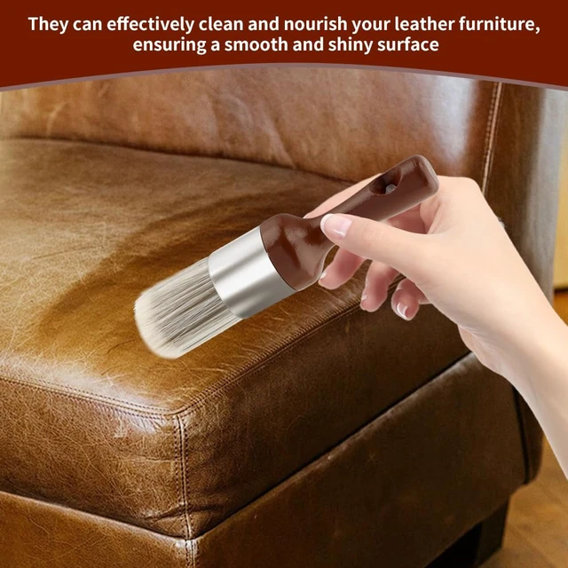 Alt view image 4 of 7 - Leather Cleaning Brush 2 Pack Soft Bristle Wood Handle Car Sofa | Wooden handles for comfortable grip; gentle bristles won't scratch surfaces; dual sizes for large areas and tight spaces