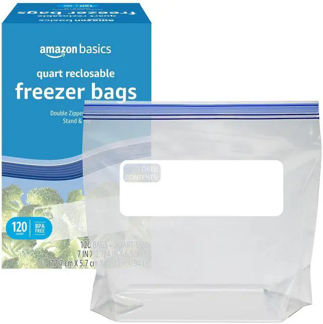 Alt view image 3 of 5 - Reclosable Freezer Quart Food Storage Bags with Zipper Seal, BPA Free, Stand and Fill, Airtight, 120 Count (Previously Solimo)