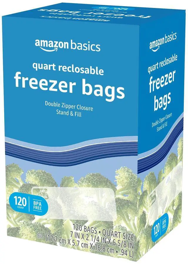 Alt view image 5 of 5 - Reclosable Freezer Quart Food Storage Bags with Zipper Seal, BPA Free, Stand and Fill, Airtight, 120 Count (Previously Solimo)