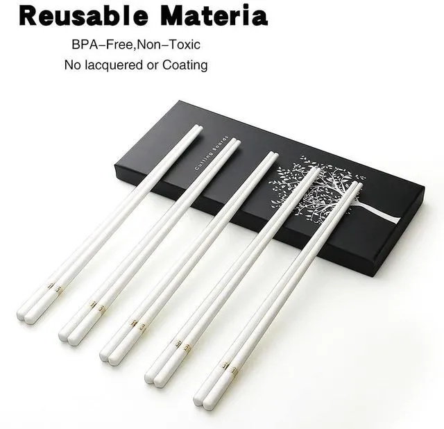Alt view image 2 of 7 - Ceramic Chopsticks, 5 Pairs - 9.5 Inch Reusable Chopsticks, Dishwasher Safe, High-grade Bone China Porcelain with Case