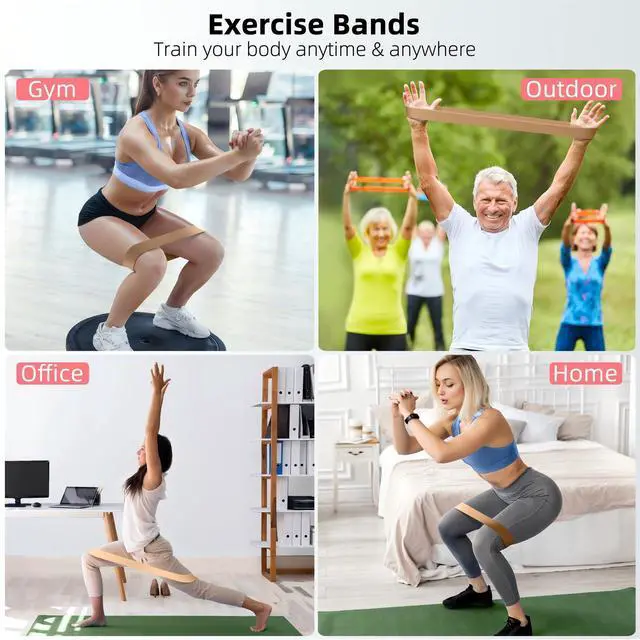 Alt view image 3 of 6 - Resistance Bands for Working Out, 5-Pack Elastic Exercise Bands for Strength Training, Stretching, Workout; Home Gym Equipment for Women Men, Pilates Yoga Physical Therapy, Leg Glute Arm Exercise Kit