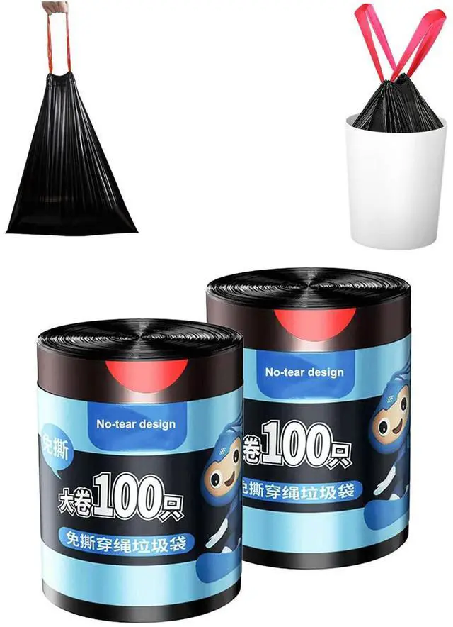 Main image of Garbage Bags,Drawstring Trash Bags,Strong and Durable,Disposable Trash 100count/Roll,Tear Resistant,4 Gallon (10-15L)(45cm x 50cm). (200 count)